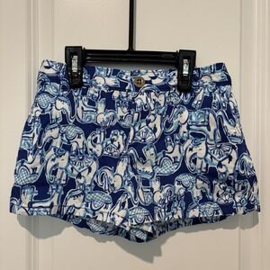 Lilly Pulitzer Mini Callahan Shorts Size 14 Girls Elephant Print Blue Chino‎
